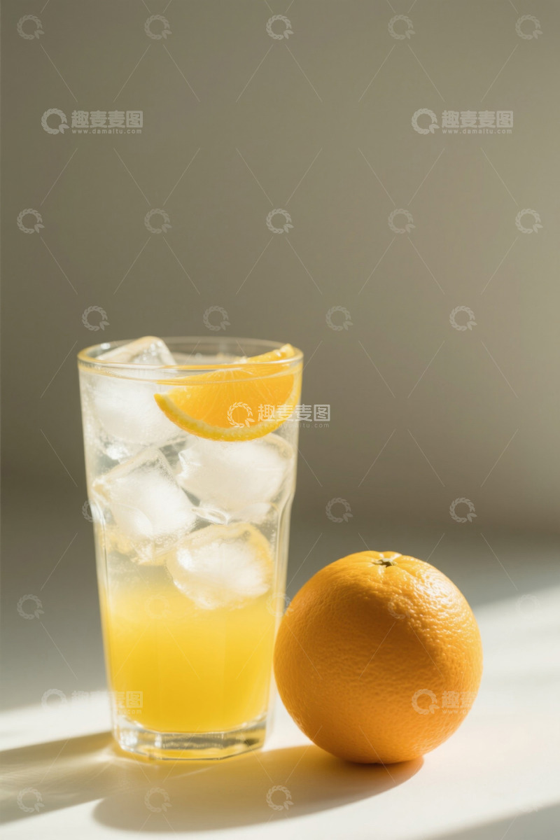 高清大图下载【趣麦麦图】玻璃杯装橙汁配橙子素材