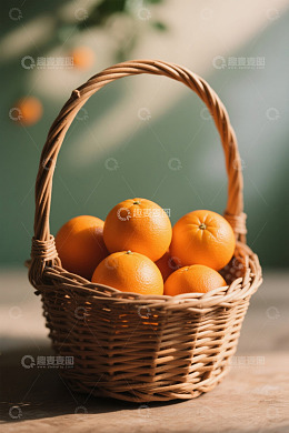 篮子里装满橙子的静物画面