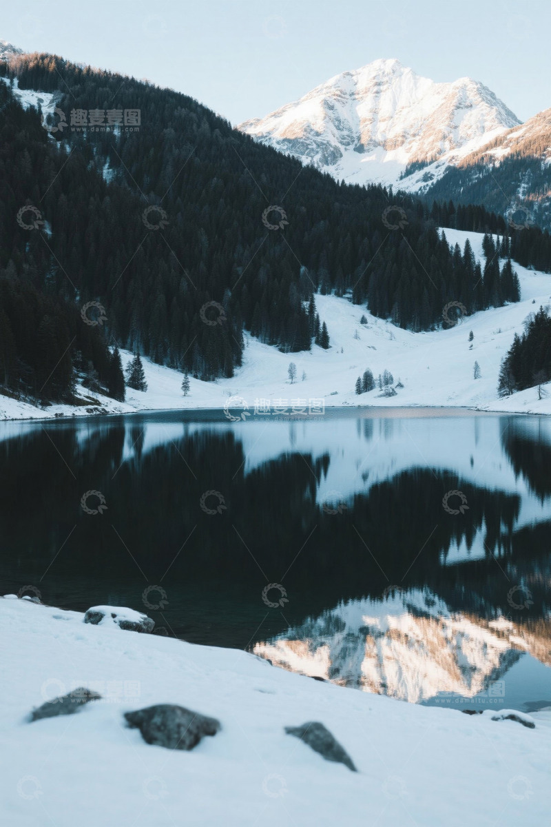 高清大图下载【趣麦麦图】雪山湖泊雪景自然风光