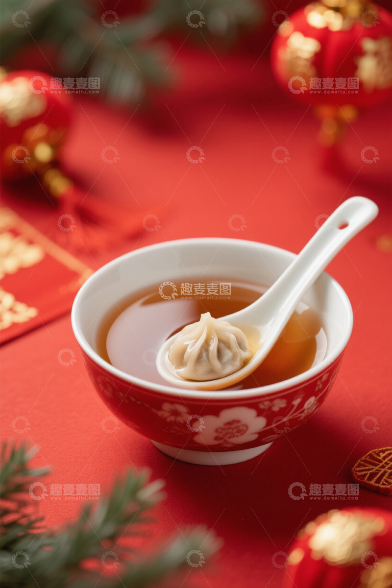 高清大图下载【趣麦麦图】中式碗中盛着饺子与汤汁