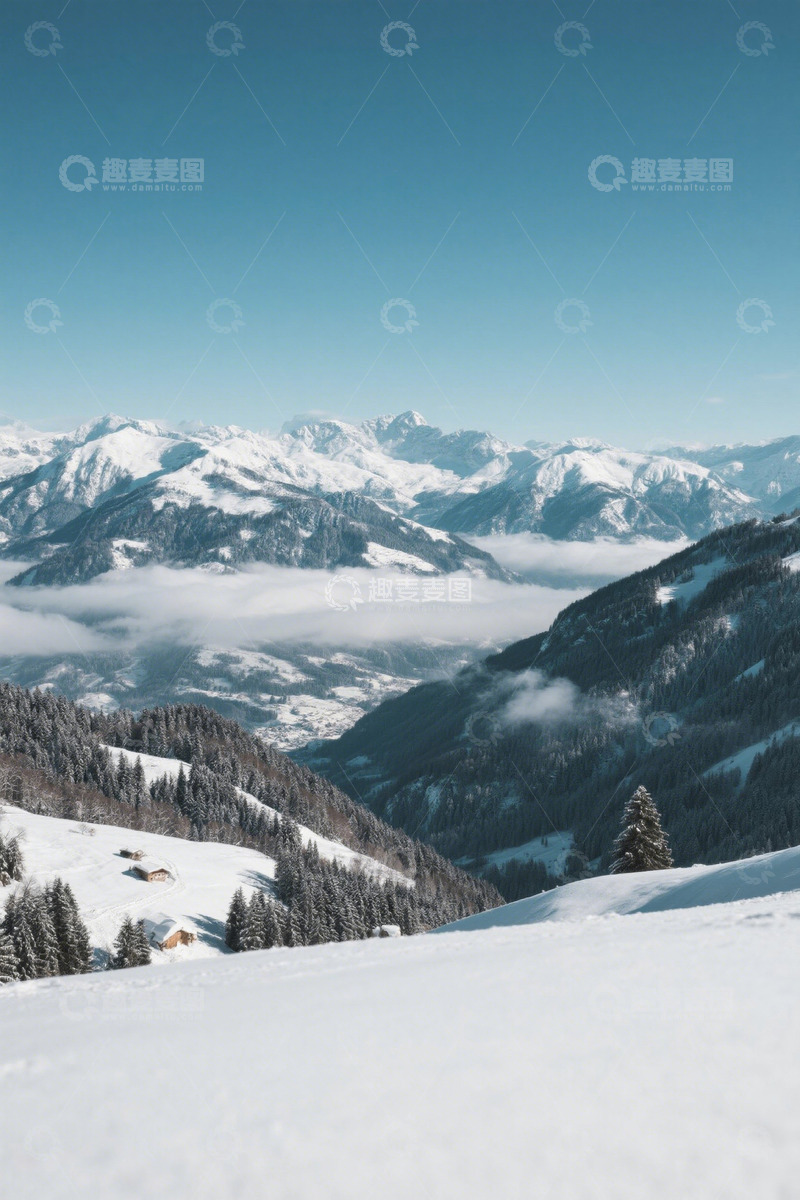 高清大图下载【趣麦麦图】雪山森林云海自然风光