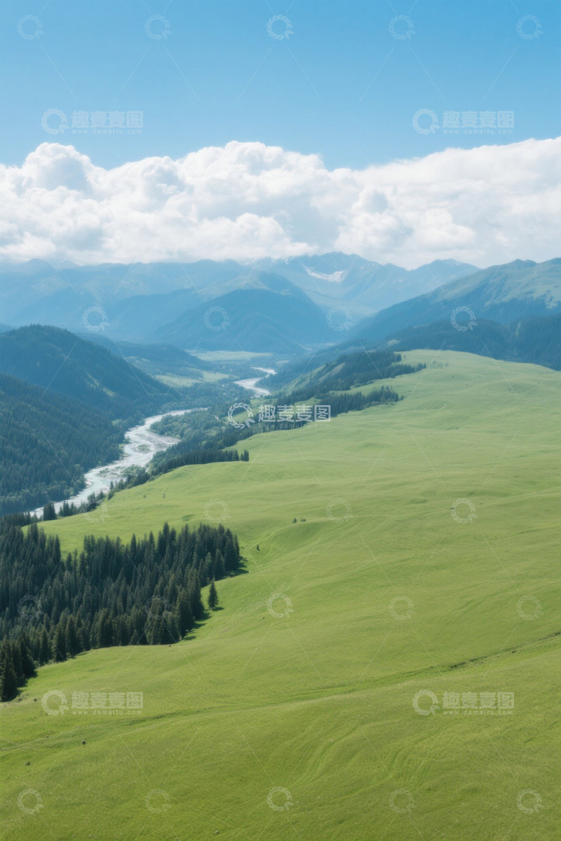 高清大图下载【趣麦麦图】草原山谷河流自然风光