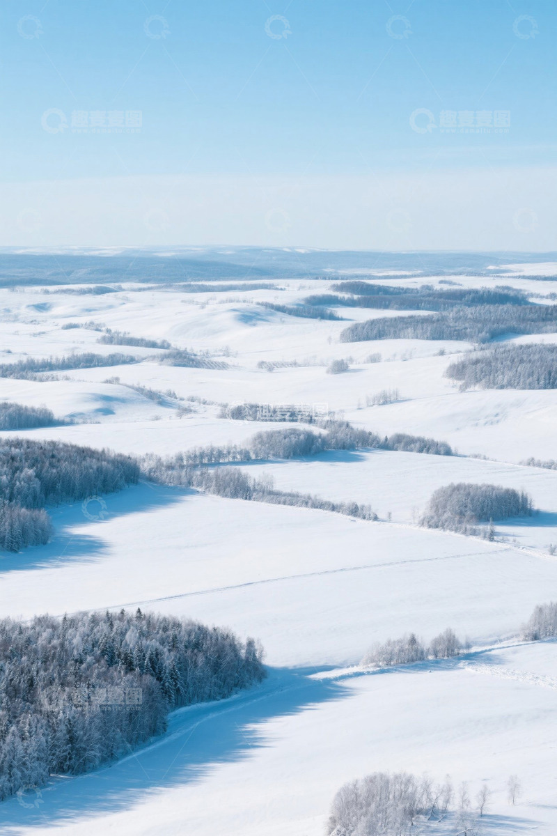 高清大图下载【趣麦麦图】冬季雪域原野俯瞰景色