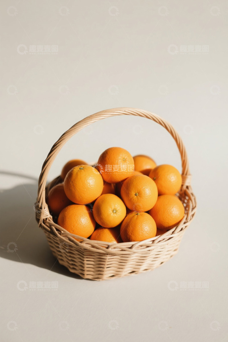 高清大图下载【趣麦麦图】装满橙子的藤编篮子