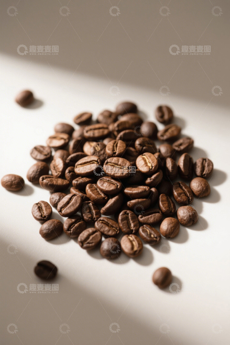 高清大图下载【趣麦麦图】白色背景上的咖啡豆特写