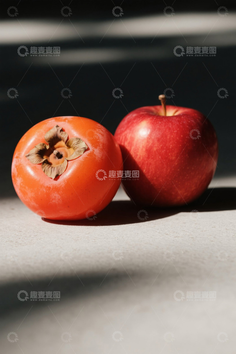 高清大图下载【趣麦麦图】柿子与苹果静物特写