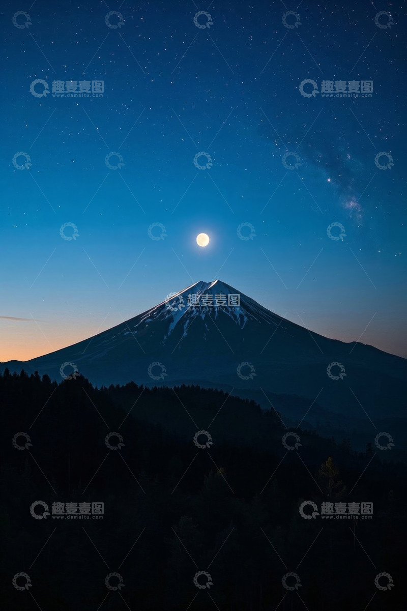 高清大图下载【趣麦麦图】富士山月夜星空景色