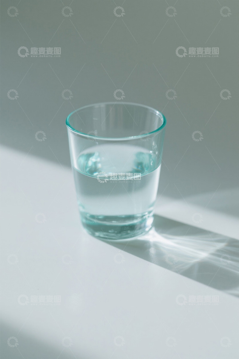高清大图下载【趣麦麦图】透明玻璃杯中盛有清澈饮用水