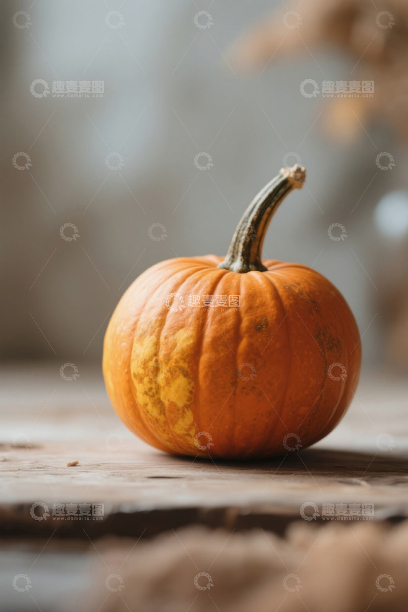 高清大图下载【趣麦麦图】木桌上的橙色小南瓜