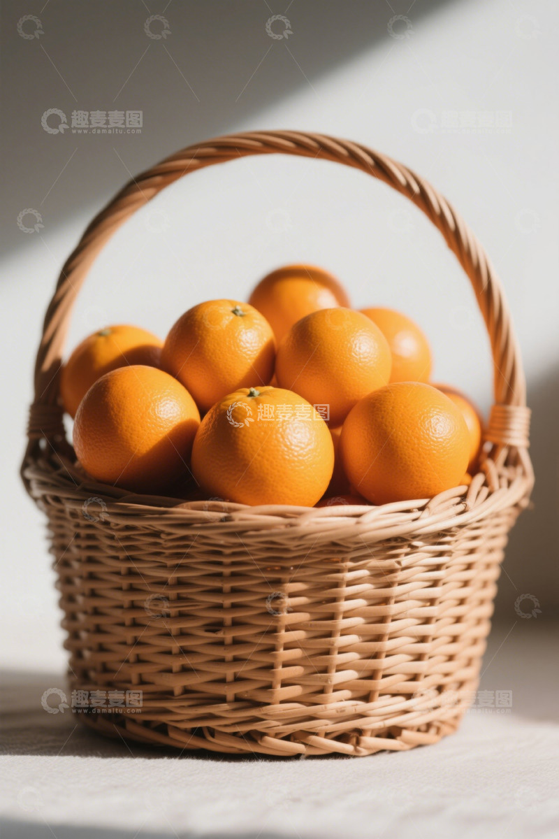高清大图下载【趣麦麦图】装满橙子的藤编篮子