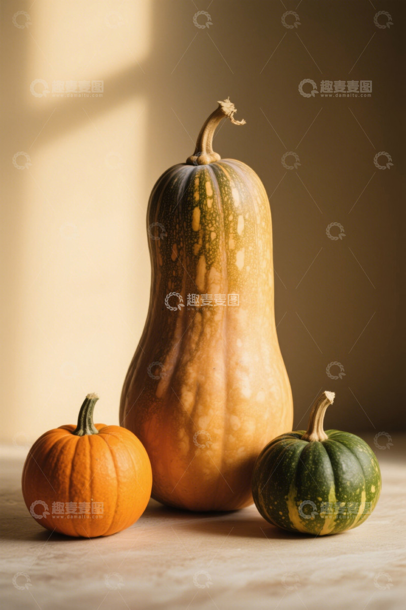 高清大图下载【趣麦麦图】三个南瓜静物特写
