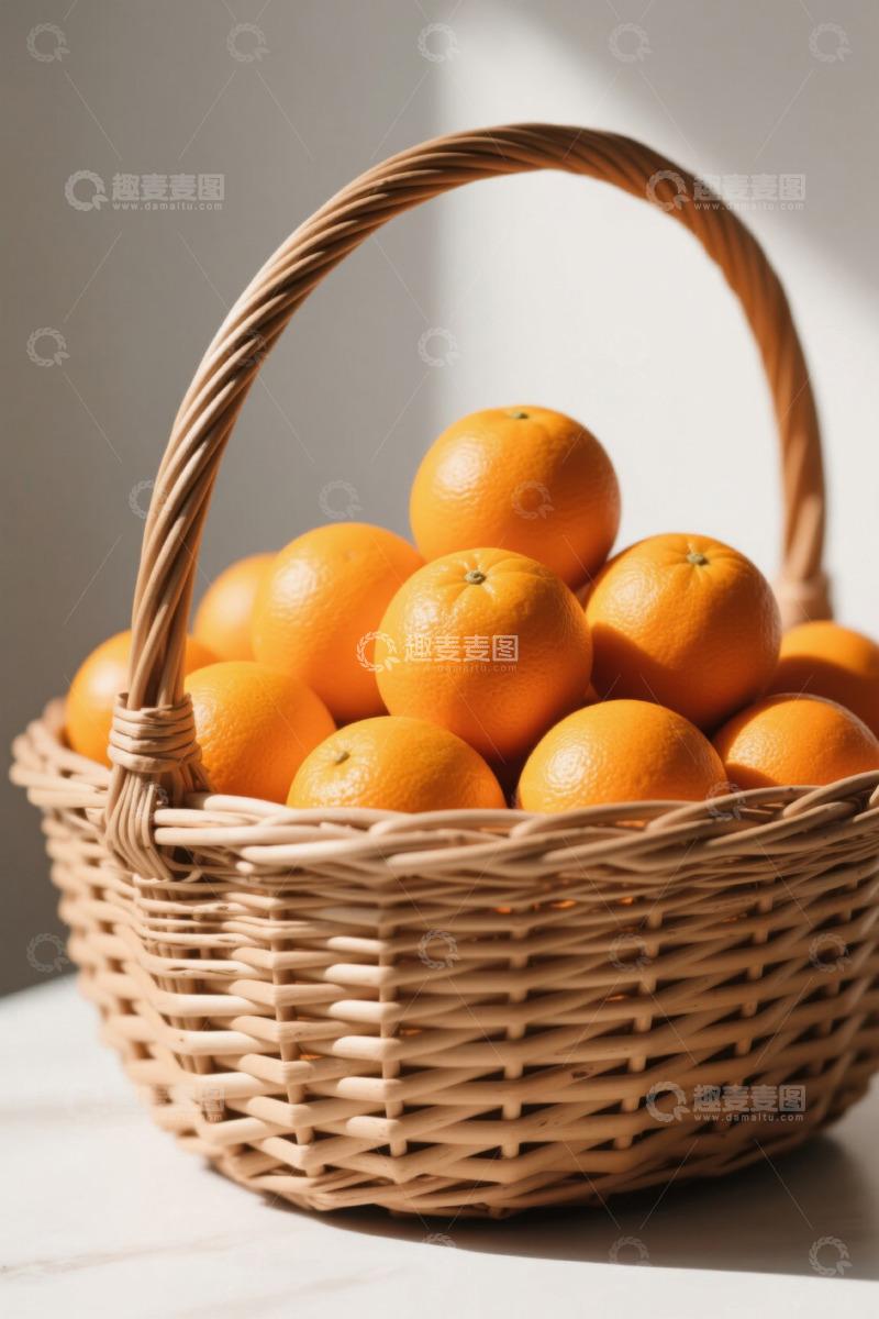 高清大图下载【趣麦麦图】装满橙子的藤编篮子