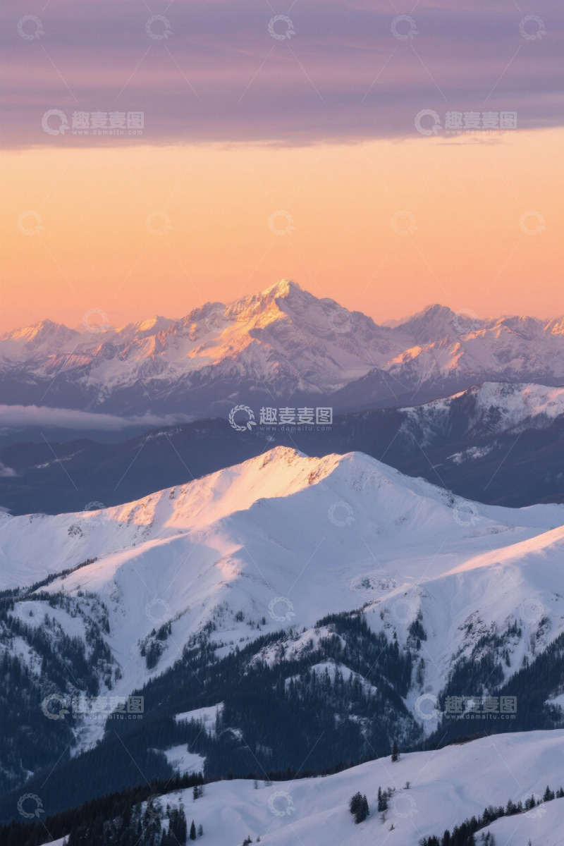 高清大图下载【趣麦麦图】雪山日出自然风光