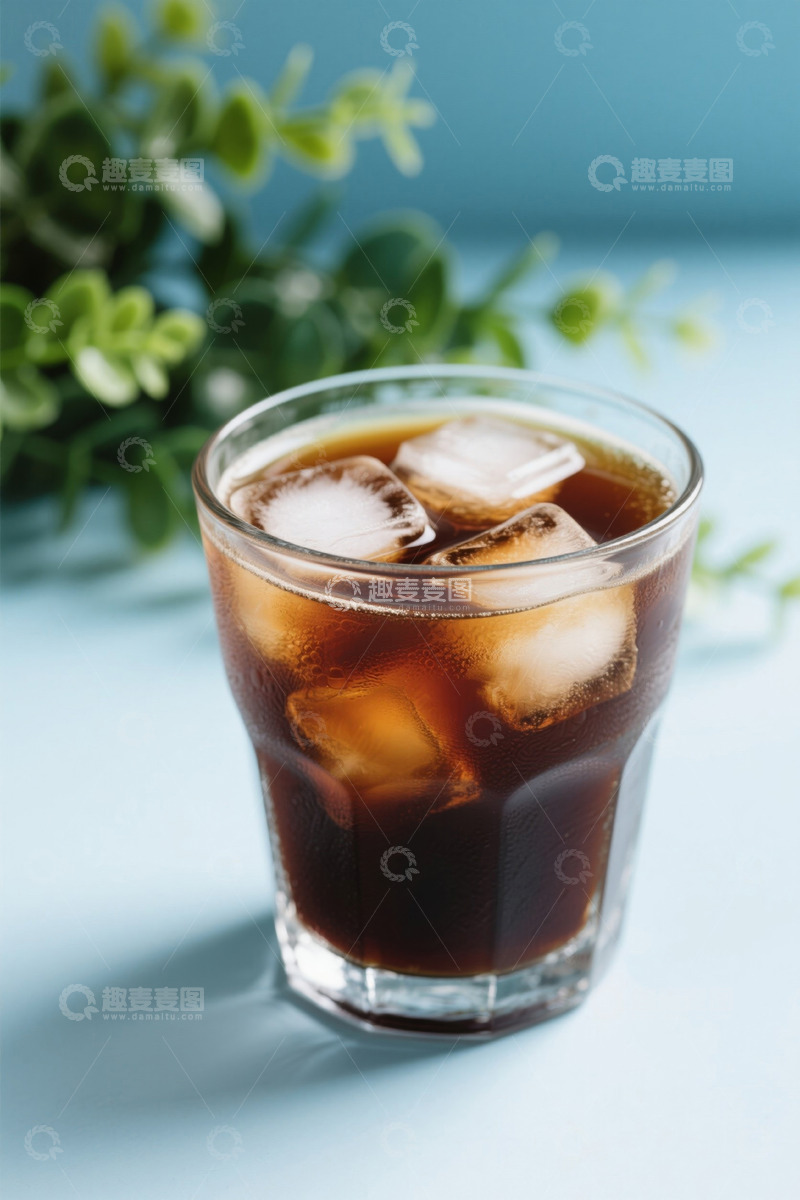 高清大图下载【趣麦麦图】玻璃杯装冰镇棕色饮料