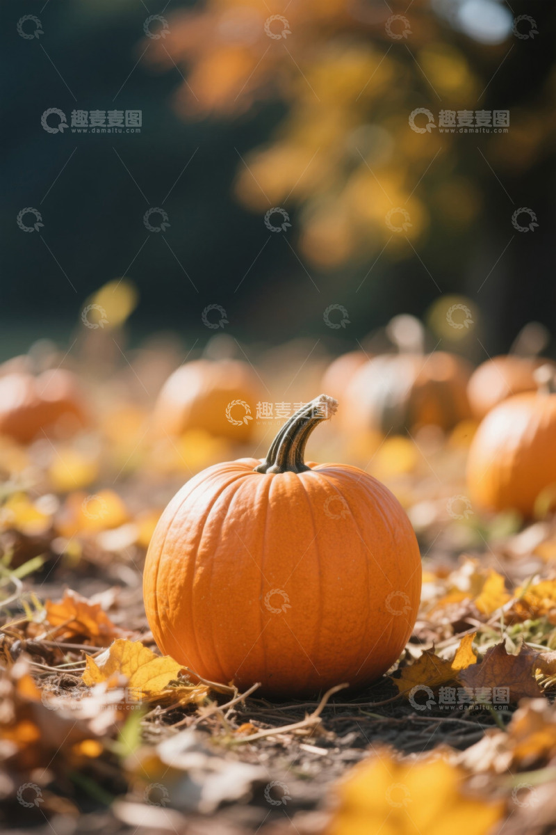 高清大图下载【趣麦麦图】田野中的南瓜与落叶