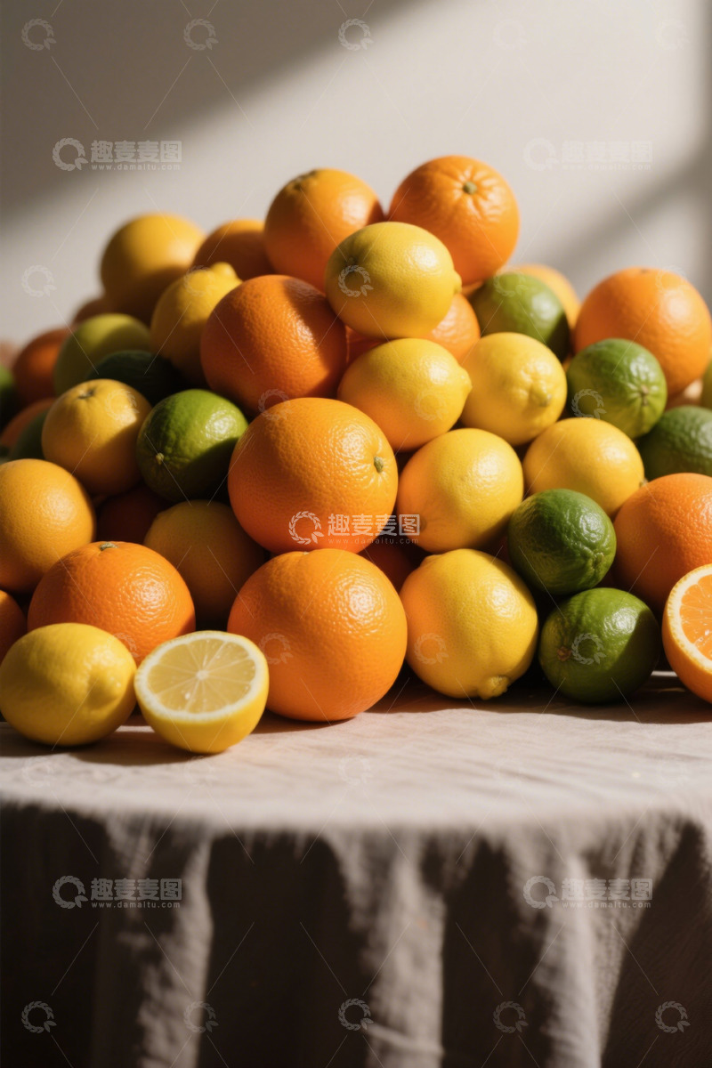 高清大图下载【趣麦麦图】堆叠在一起的柑橘类水果