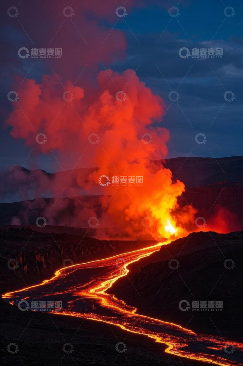 高清大图下载【趣麦麦图】火山熔岩流淌自然景观