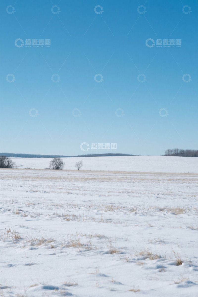 高清大图下载【趣麦麦图】雪覆盖的开阔原野风景