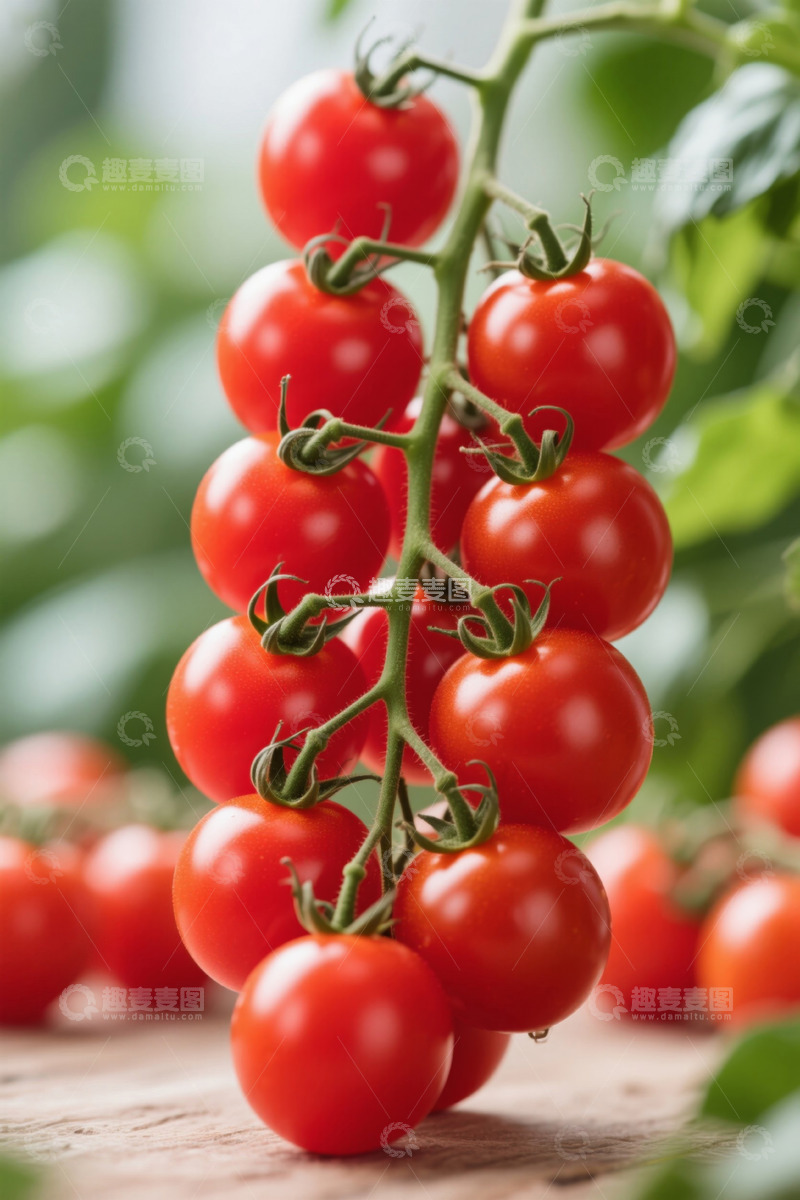 高清大图下载【趣麦麦图】枝上新鲜的红色小番茄
