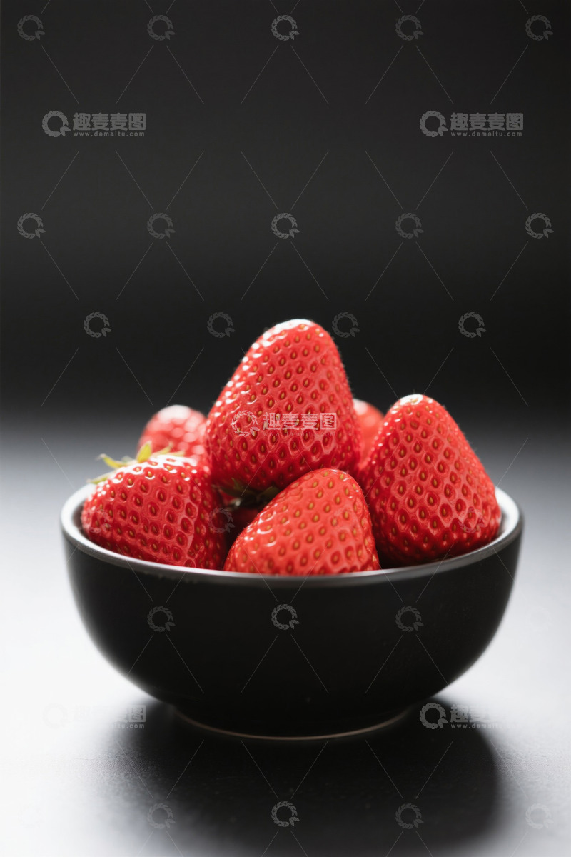 高清大图下载【趣麦麦图】黑色碗中新鲜草莓特写