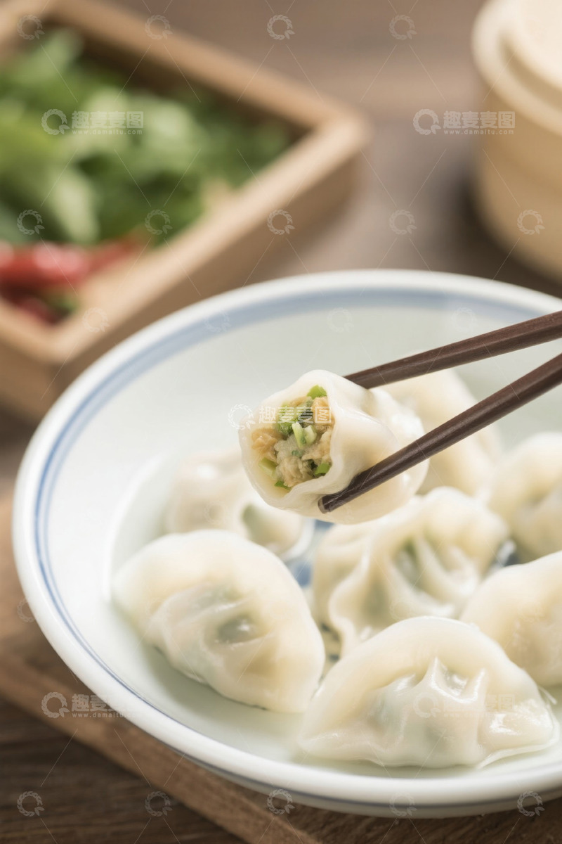 高清大图下载【趣麦麦图】筷子夹起的美味饺子