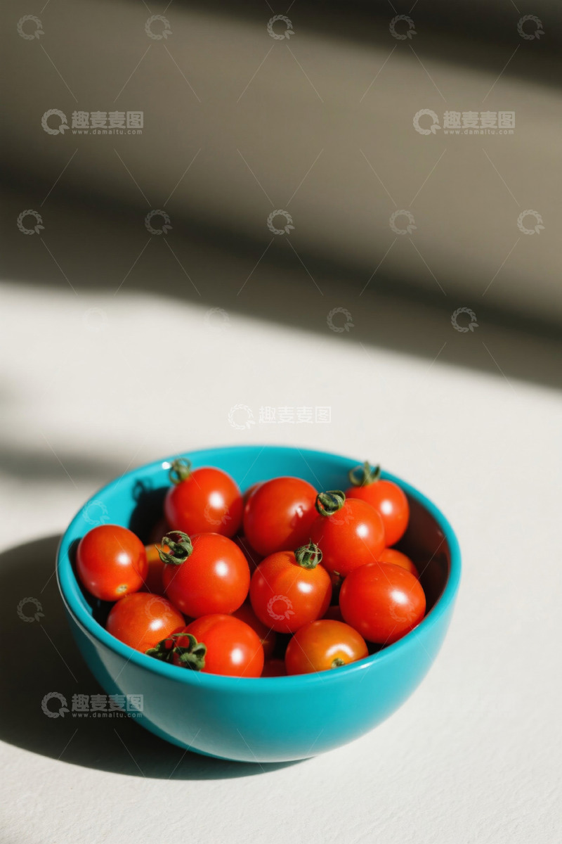 高清大图下载【趣麦麦图】蓝色碗装小番茄静物图