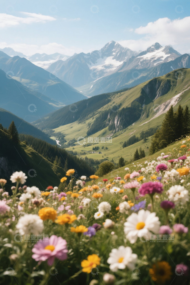 高清大图下载【趣麦麦图】山间花海自然风光全景