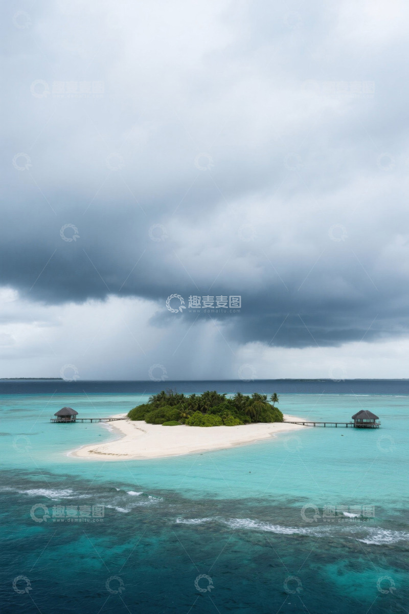 高清大图下载【趣麦麦图】俯瞰热带海洋中的小岛