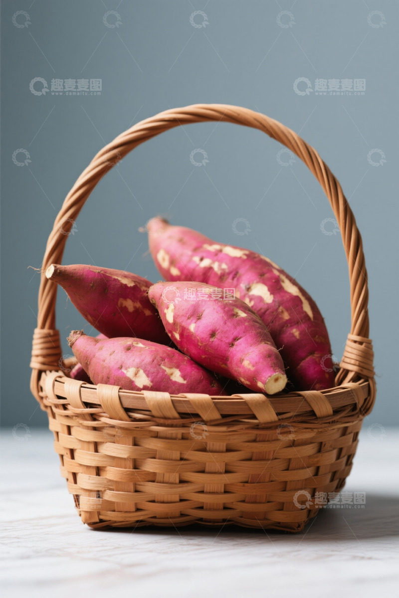 高清大图下载【趣麦麦图】竹篮装红薯特写