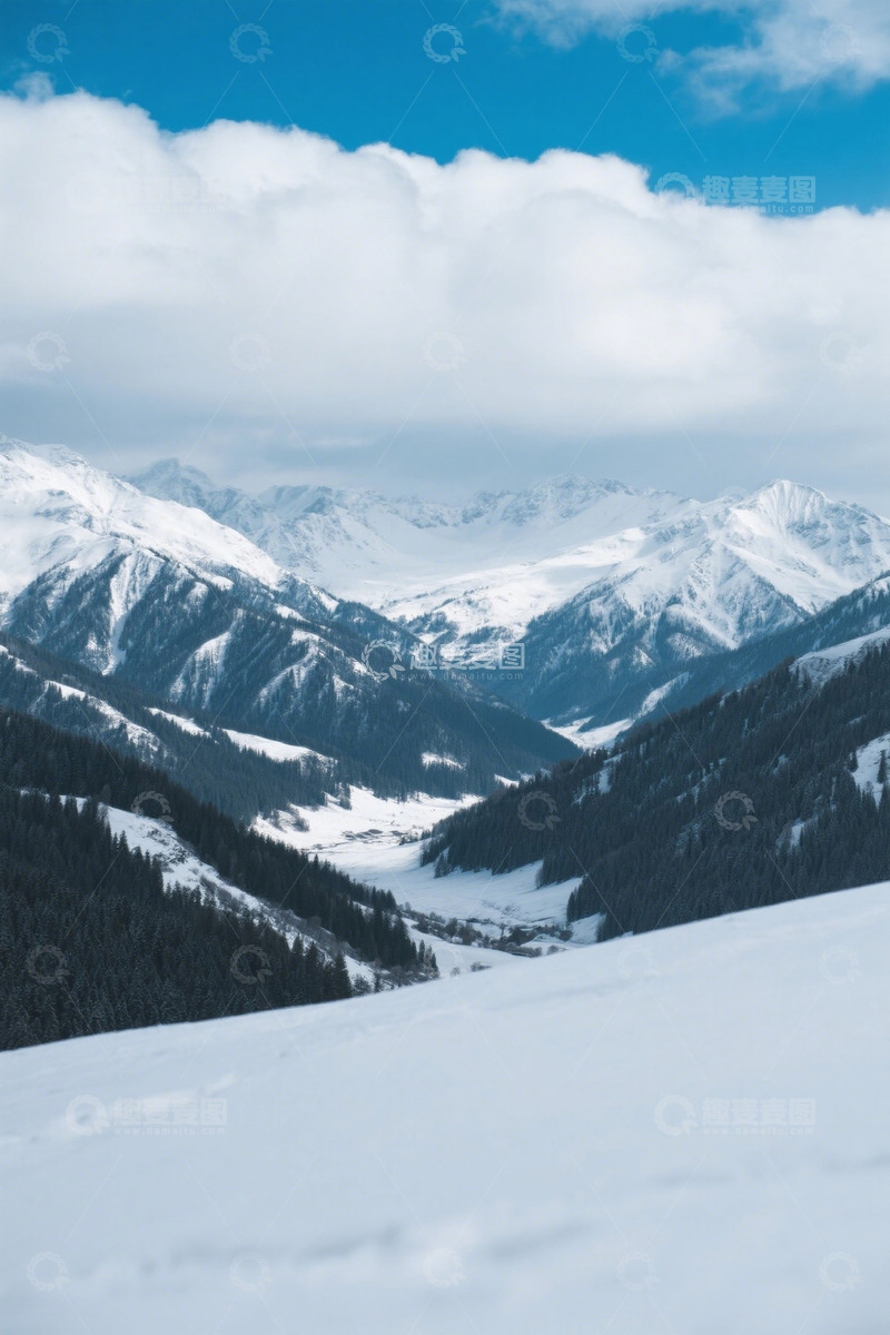 高清大图下载【趣麦麦图】雪山森林自然风光全景