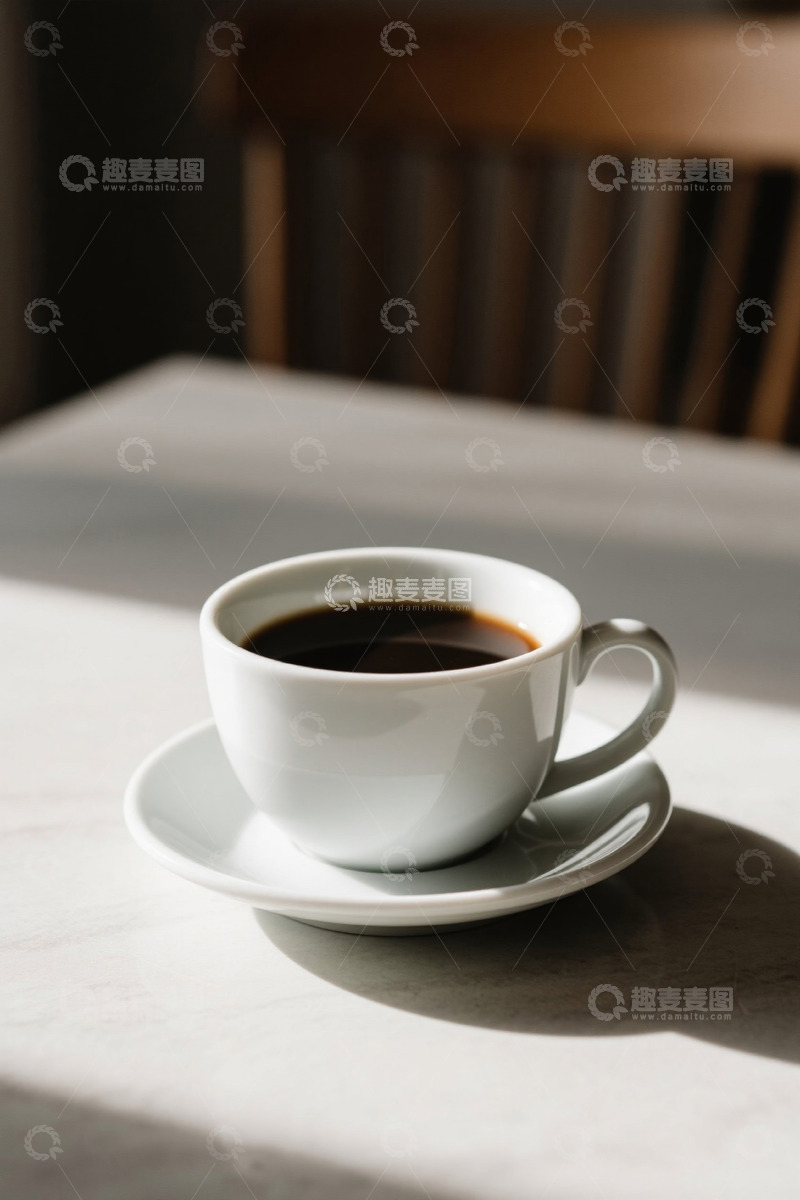 高清大图下载【趣麦麦图】桌上白色杯碟装的黑咖啡