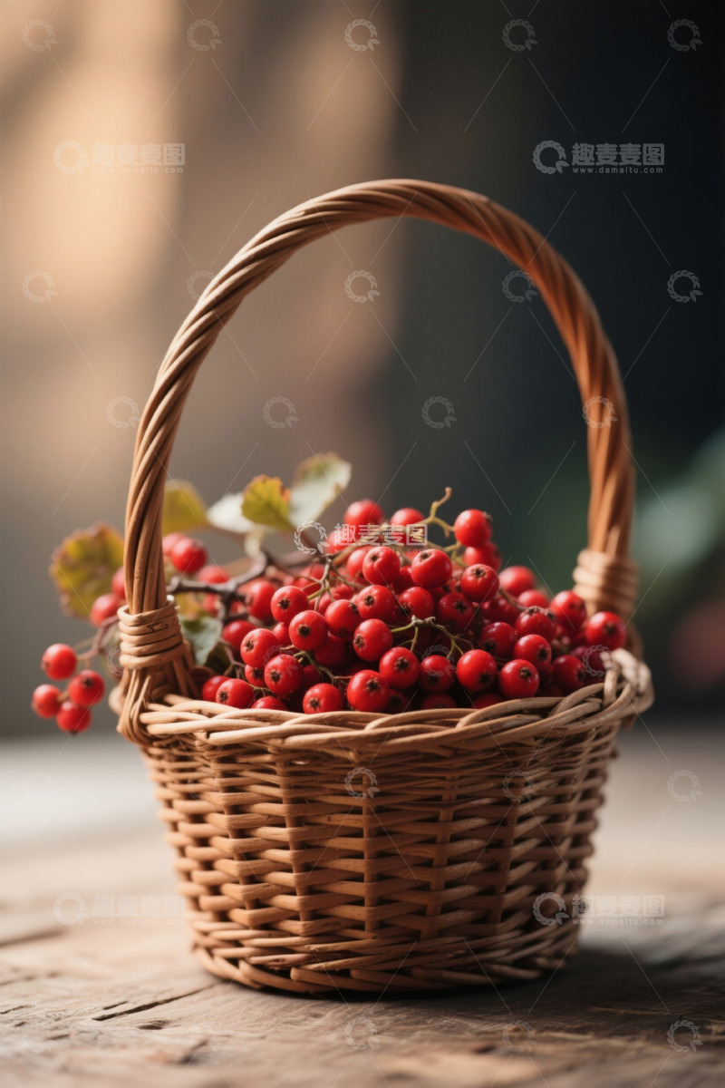 高清大图下载【趣麦麦图】装在藤篮中的红色浆果