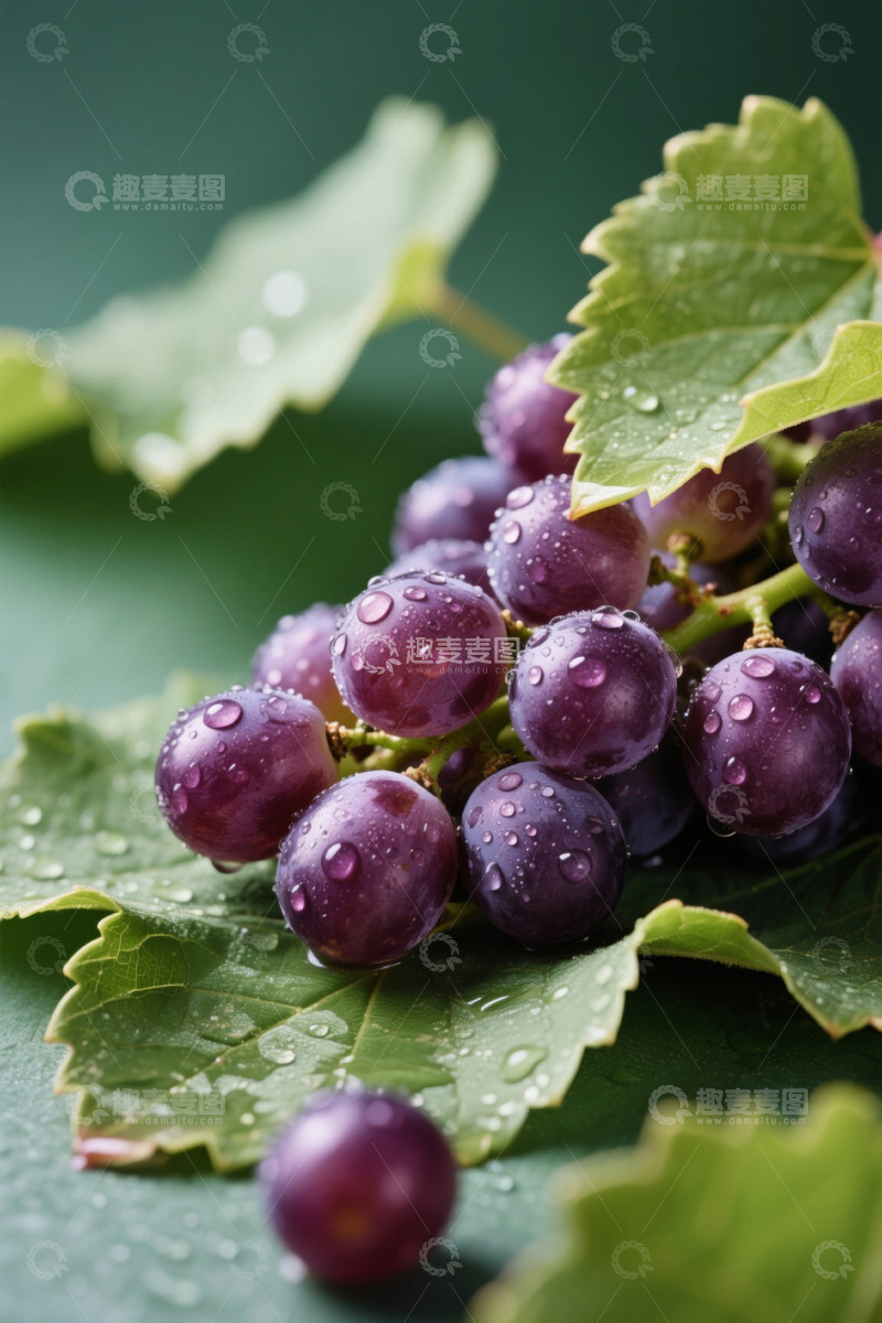 高清大图下载【趣麦麦图】带水珠的新鲜紫色葡萄