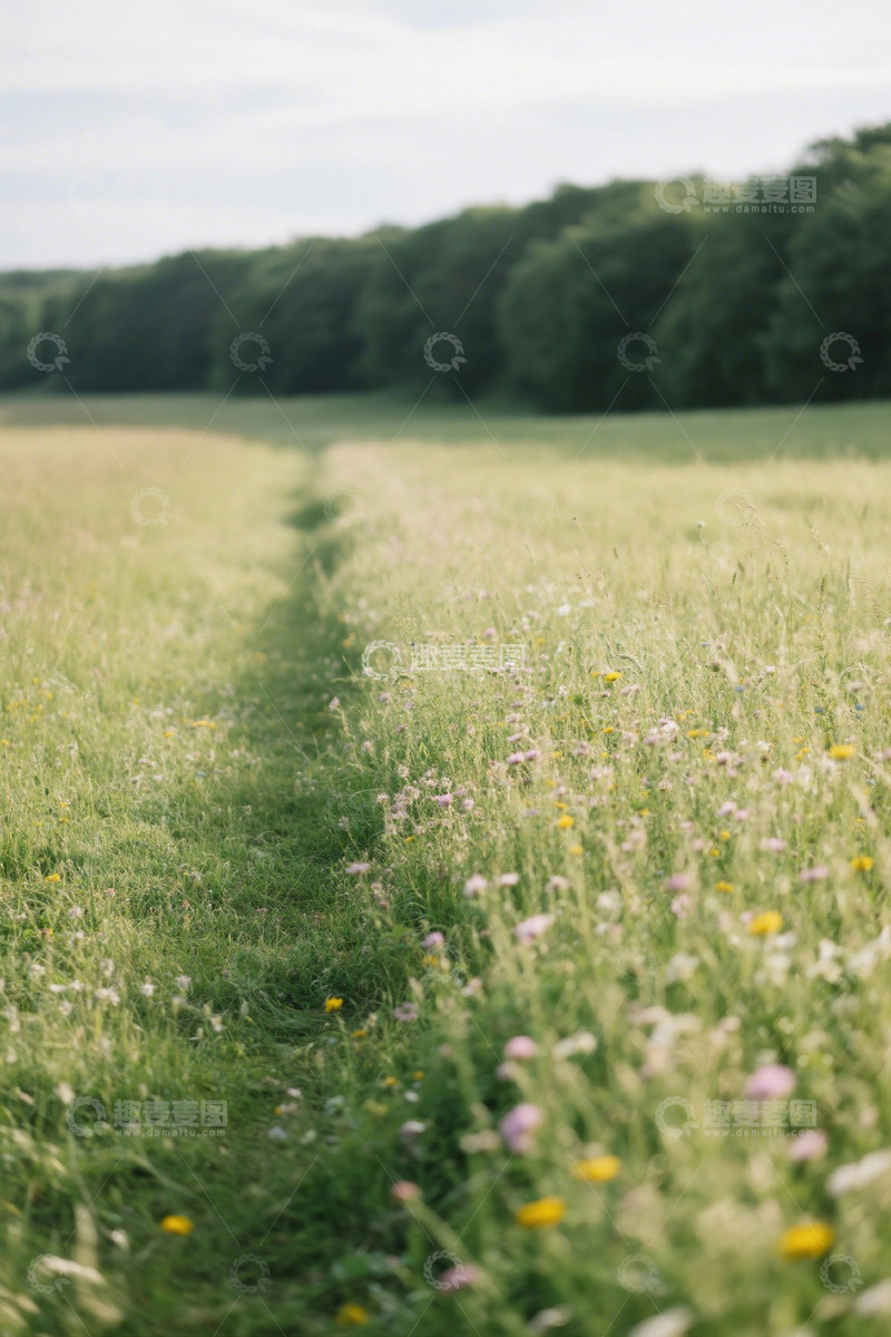 高清大图下载【趣麦麦图】户外草地花丛与树林风景
