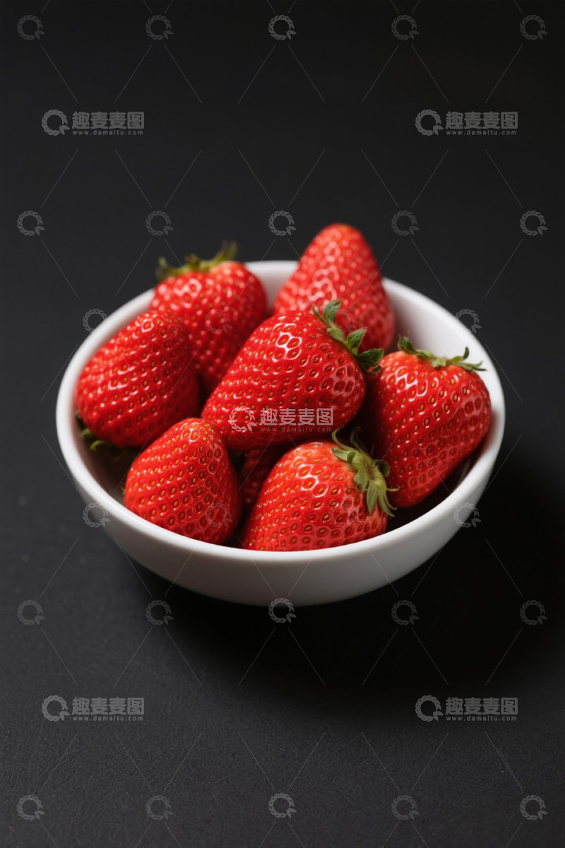 高清大图下载【趣麦麦图】白色碗中盛放的新鲜草莓