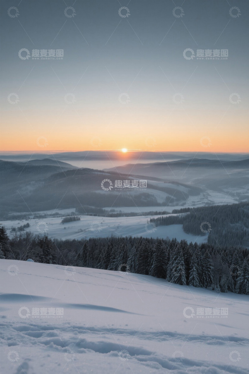 高清大图下载【趣麦麦图】雪山森林日出自然景观
