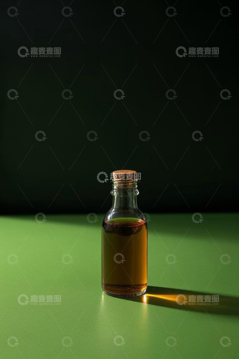 高清大图下载【趣麦麦图】绿色背景下的玻璃瓶液体素材