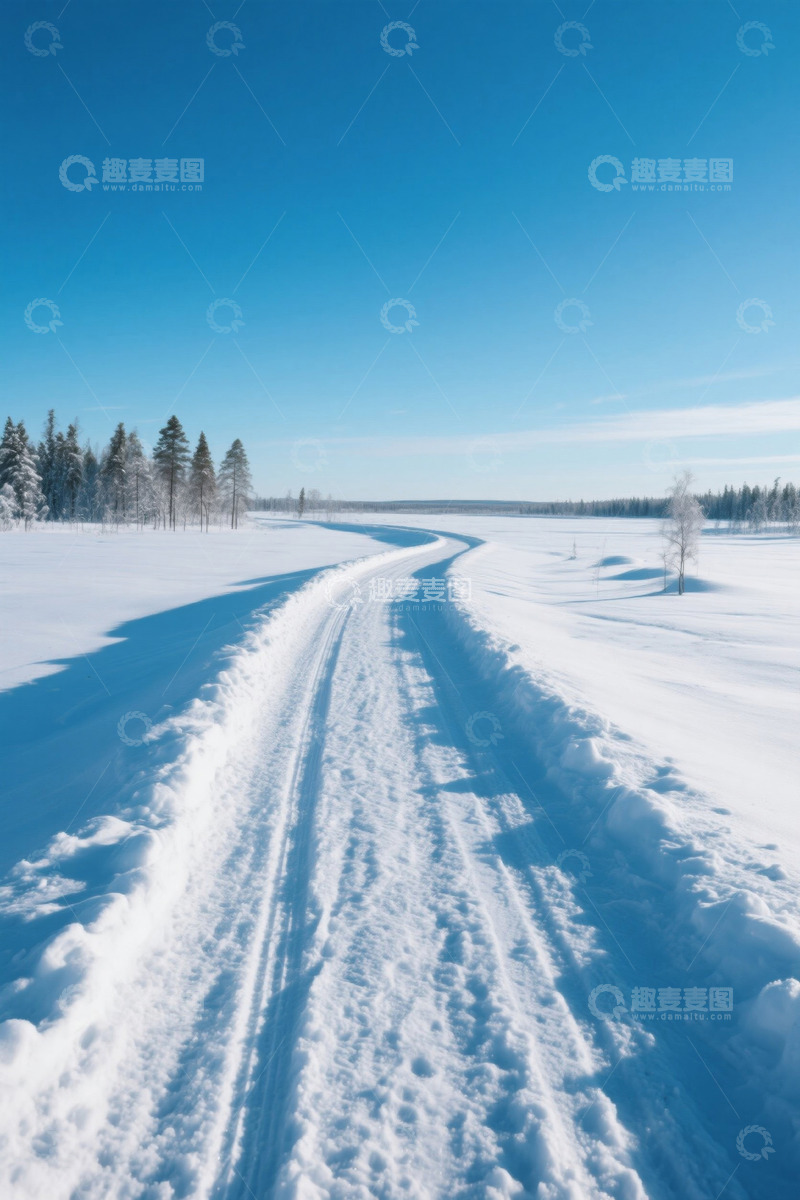 高清大图下载【趣麦麦图】冬季雪地林间道路景象