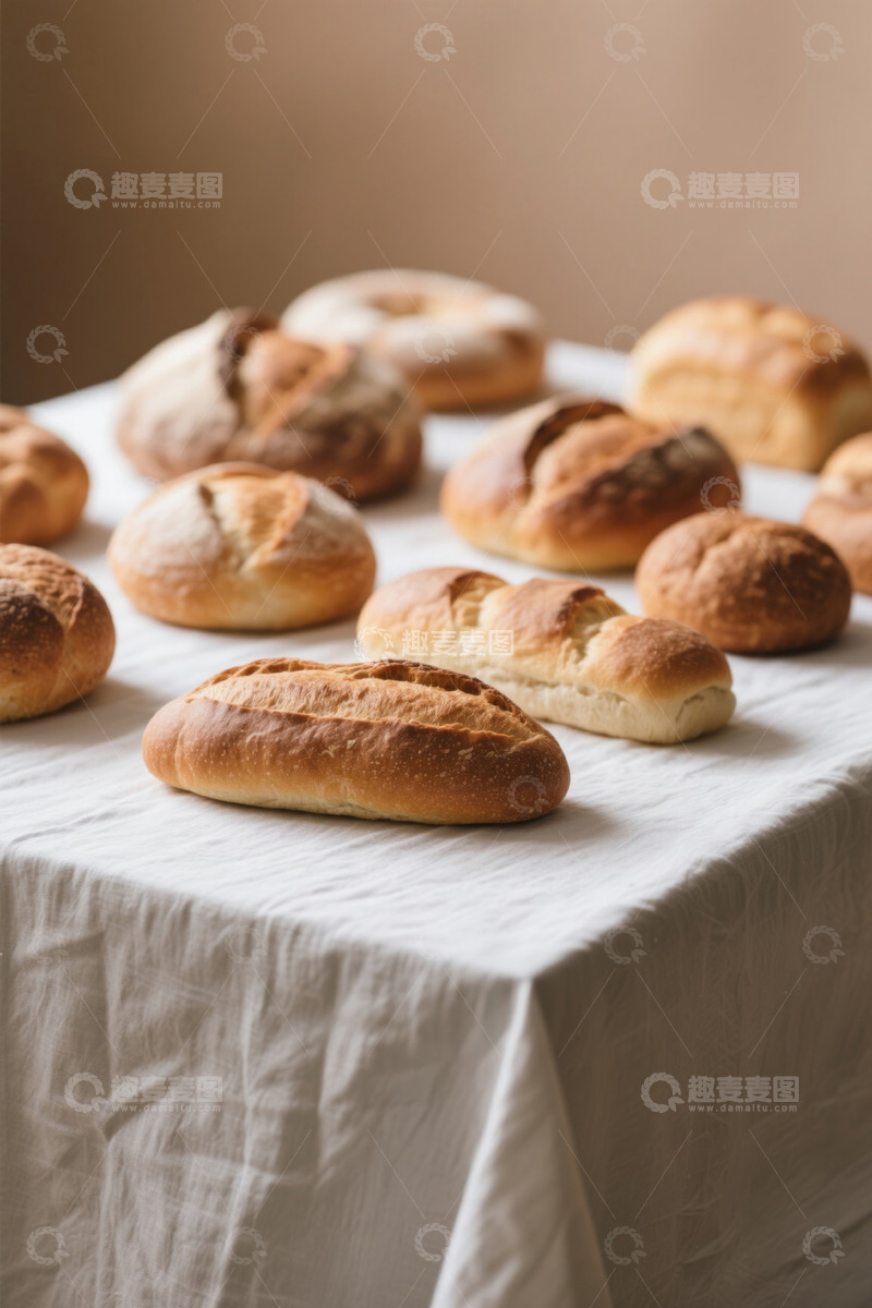 高清大图下载【趣麦麦图】桌子上摆放的各式面包