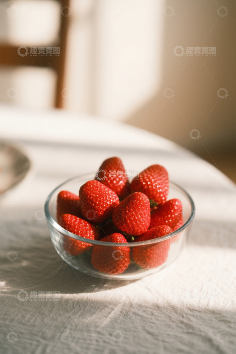 高清大图下载【趣麦麦图】玻璃碗中的新鲜草莓