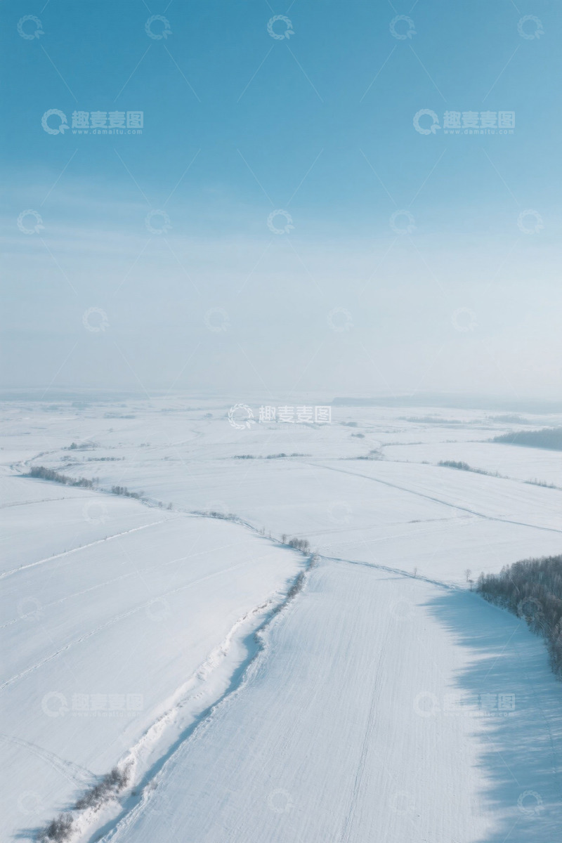 高清大图下载【趣麦麦图】冬日雪野航拍全景