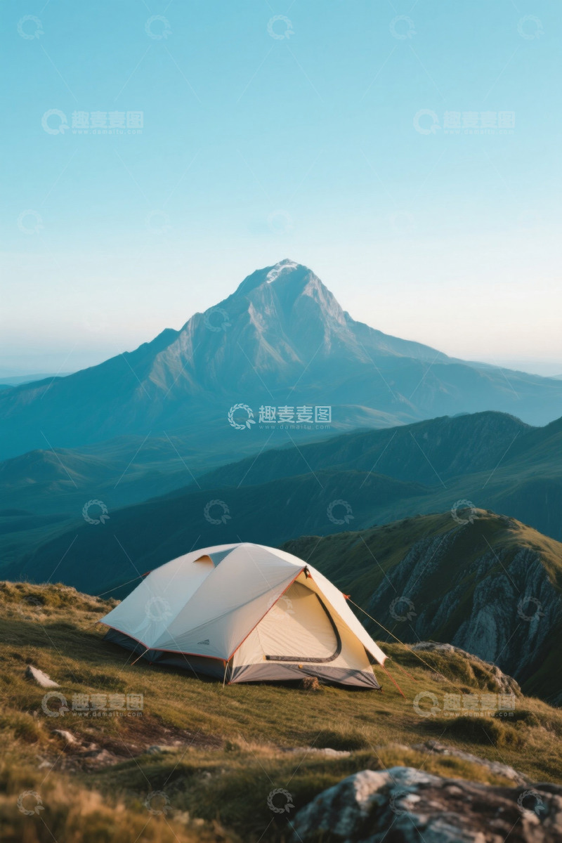高清大图下载【趣麦麦图】山间草地的露营帐篷