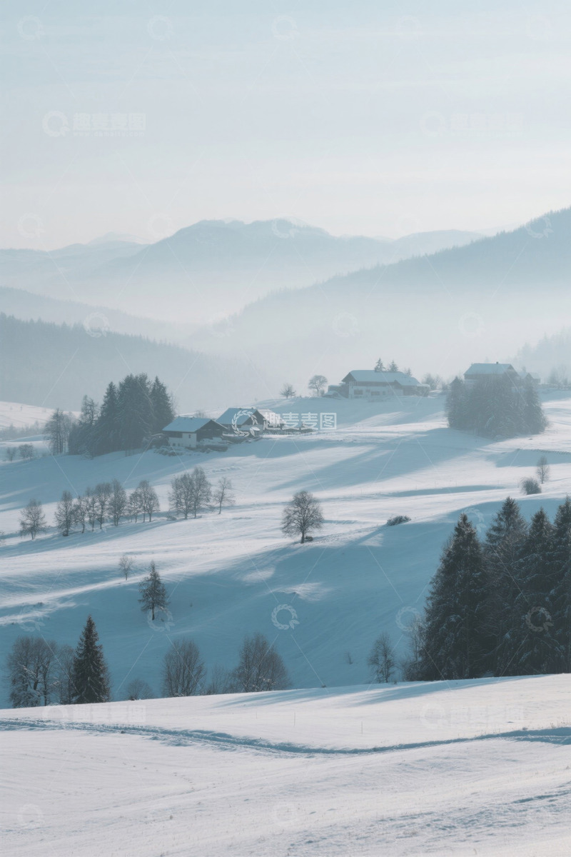 高清大图下载【趣麦麦图】雪中山村风景
