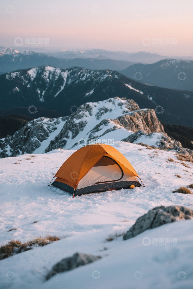 高清大图下载【趣麦麦图】雪山之巅的户外露营帐篷