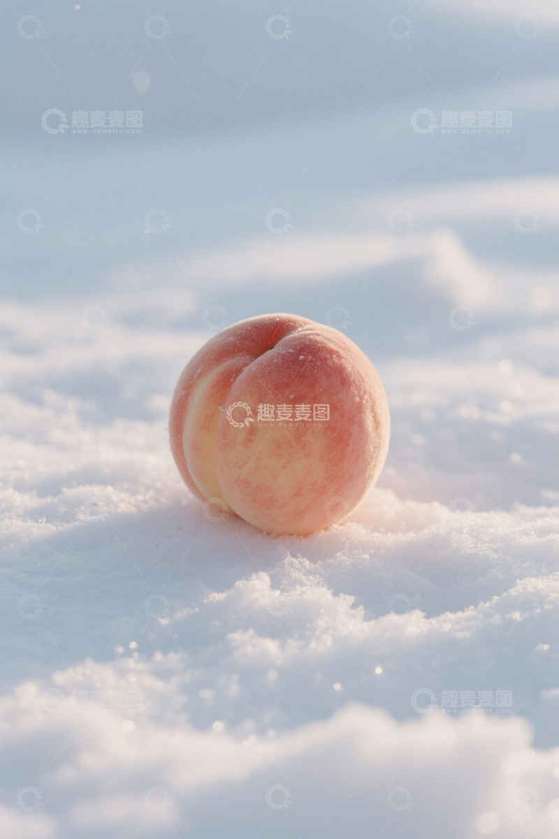 高清大图下载【趣麦麦图】雪地上的鲜桃特写