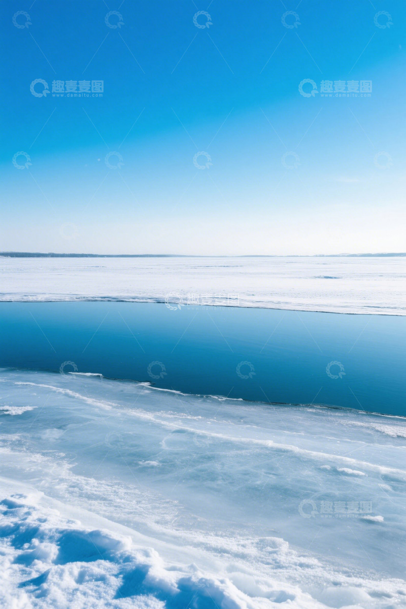 高清大图下载【趣麦麦图】冬日冰面与蓝天自然景观