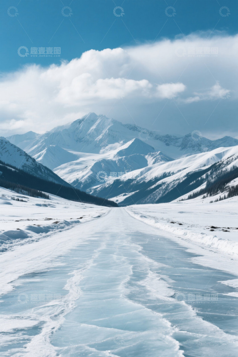 高清大图下载【趣麦麦图】雪山路雪景自然风光