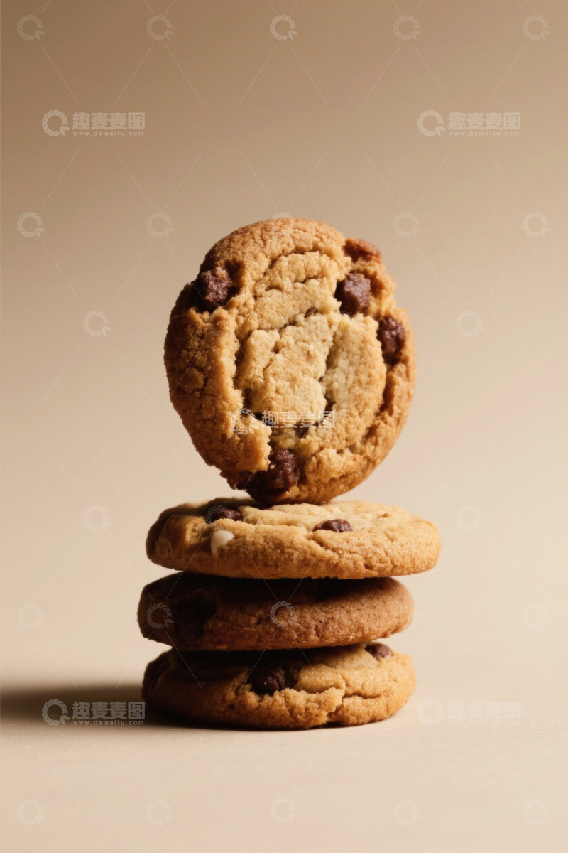 高清大图下载【趣麦麦图】堆叠的巧克力曲奇饼干