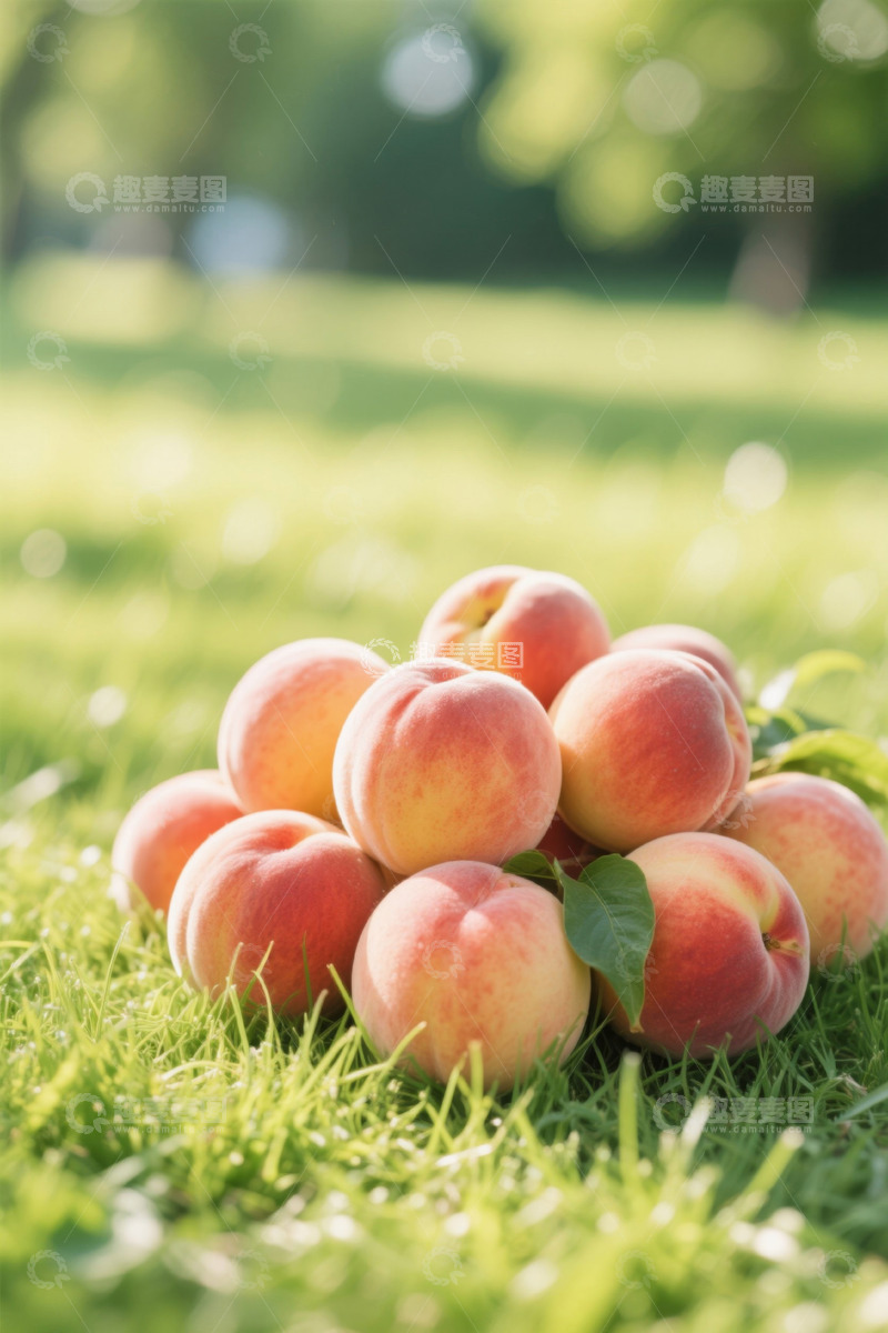 高清大图下载【趣麦麦图】草地上的成熟桃子堆
