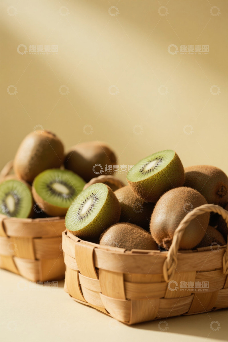 高清大图下载【趣麦麦图】竹篮中摆放的猕猴桃